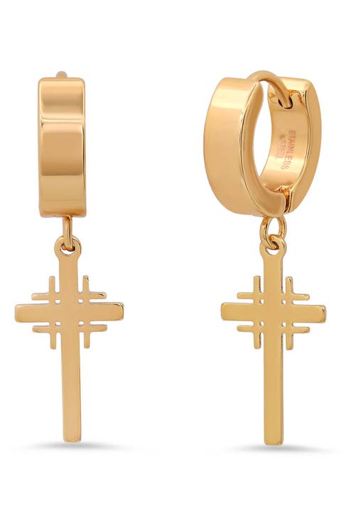 18k Gold Plated Cross Huggie Hoop Earrings
