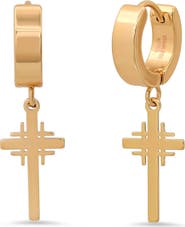 STEELTIME 18k Gold Plated Cross Huggie Hoop Earrings