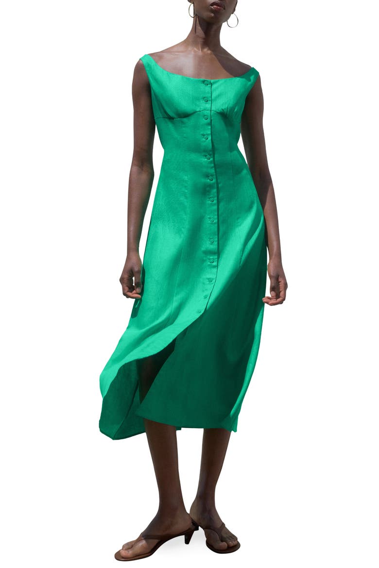 Button-Up Midi Dress, Main, color, GREEN