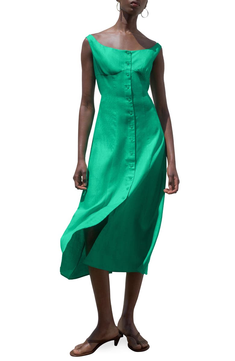 MANGO Button-Up Midi Dress, Main, color, Green