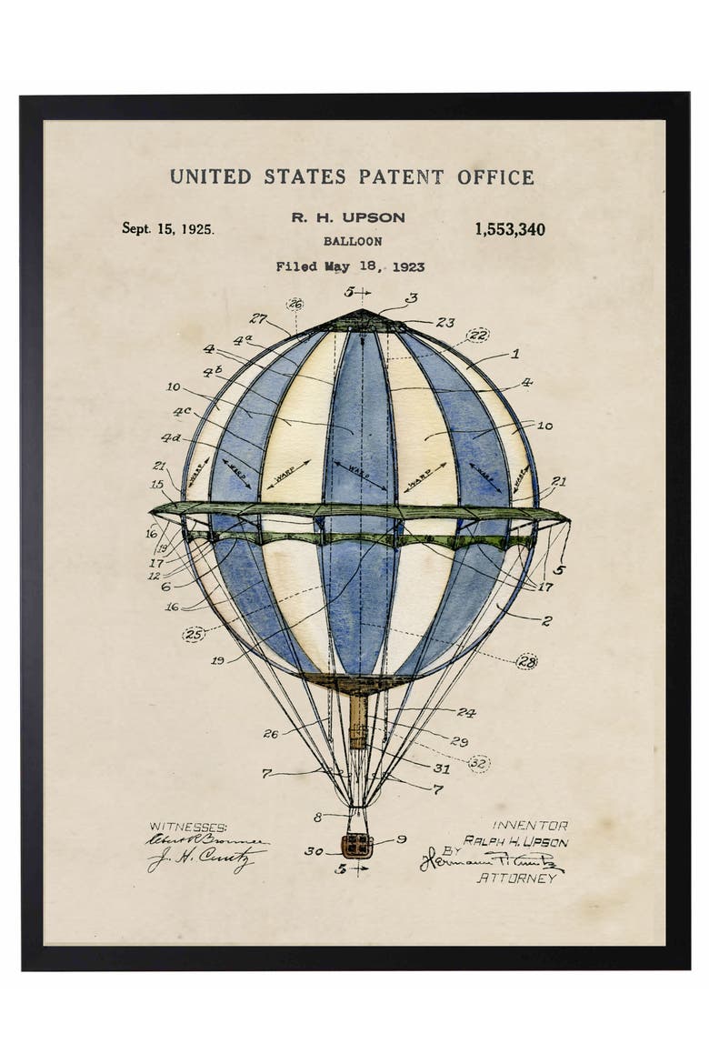 Hot Air Balloon Patent in Black Frame, Main, color, No Color