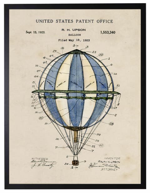 Hot Air Balloon Patent in Black Frame