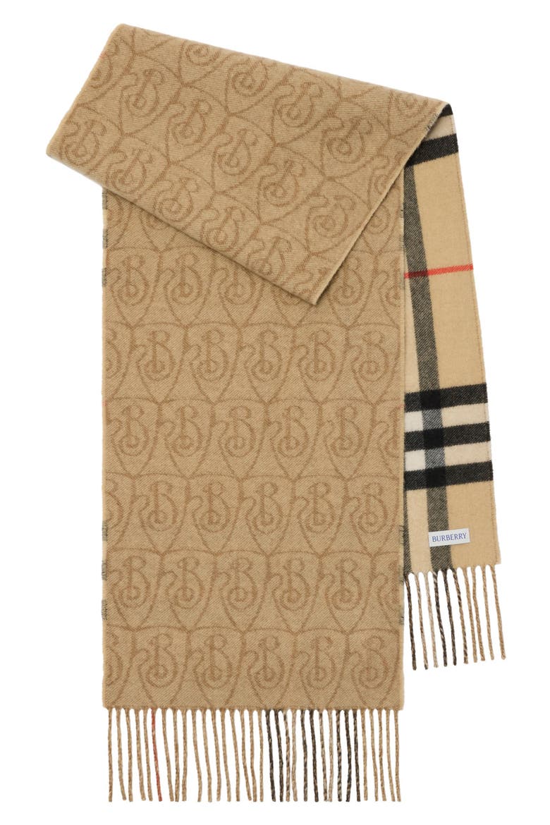 Reversible B Shield Cashmere Scarf, Main, color, SAND