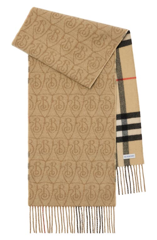 Burberry Reversible B Shield Cashmere Scarf In Brown