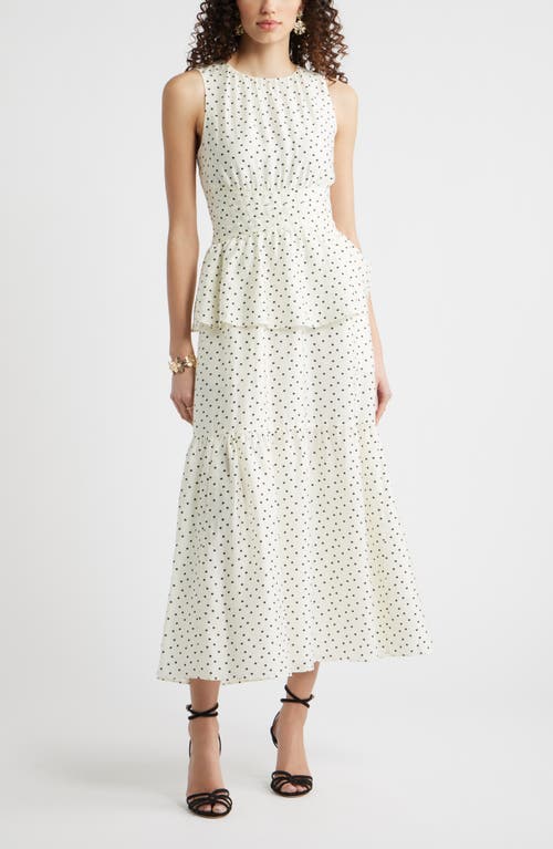 Chelsea28 Crewneck Seamed Waist Maxi Dress in Ivory Delilah Dot at Nordstrom, Size Small