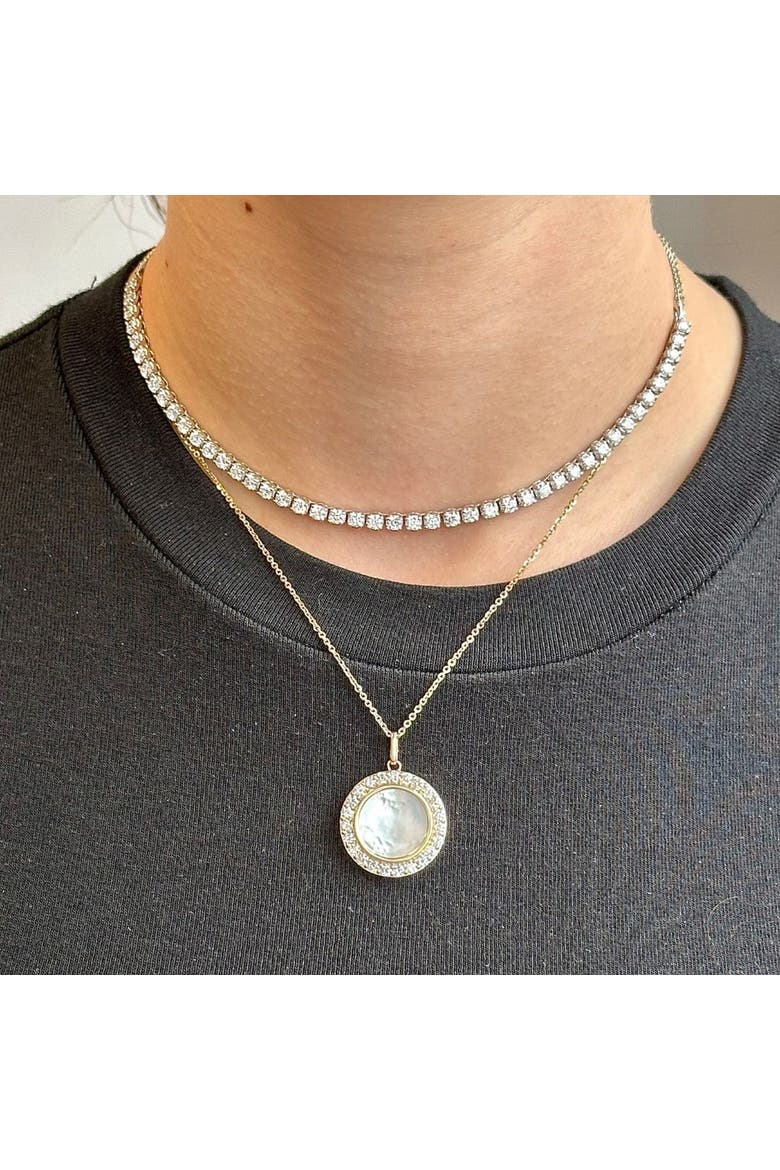 Mother of Pearl Lab Diamond Disc Pendant Necklace in 14K, Alternate, color, Yellow Gold