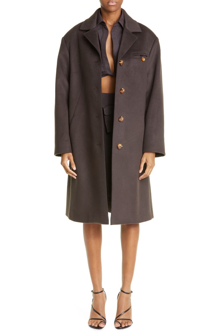 Brushed Virgin Wool Blend Coat, Main, color, DARK GREY