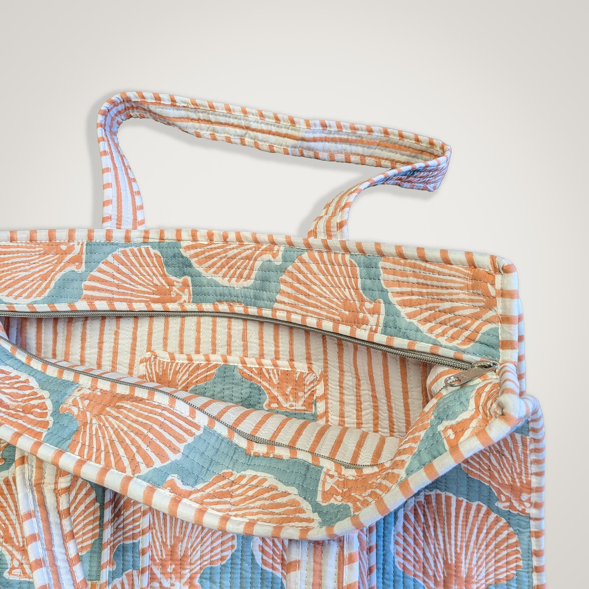 Shells Tote Bag, Alternate, color, Peach, Blue