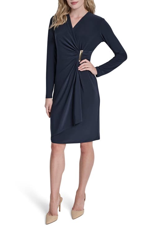 Long Sleeve Faux Wrap Dress