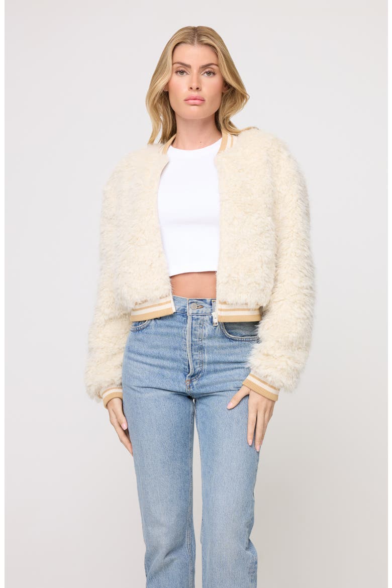 Valley Faux Fur Bomber Jacket, Alternate, color, TAN TIPPING