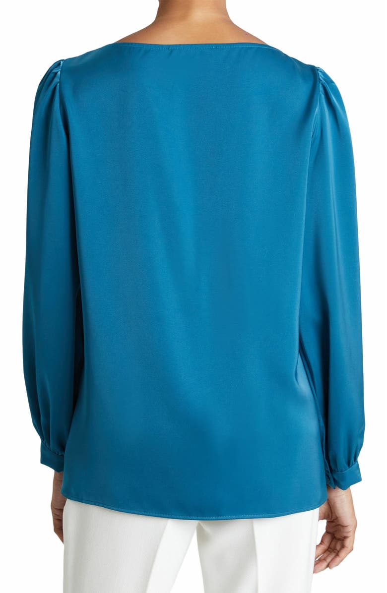Santorelli BOHME Long Sleeve Ocean Blue Satin Blouse, Alternate, color, 