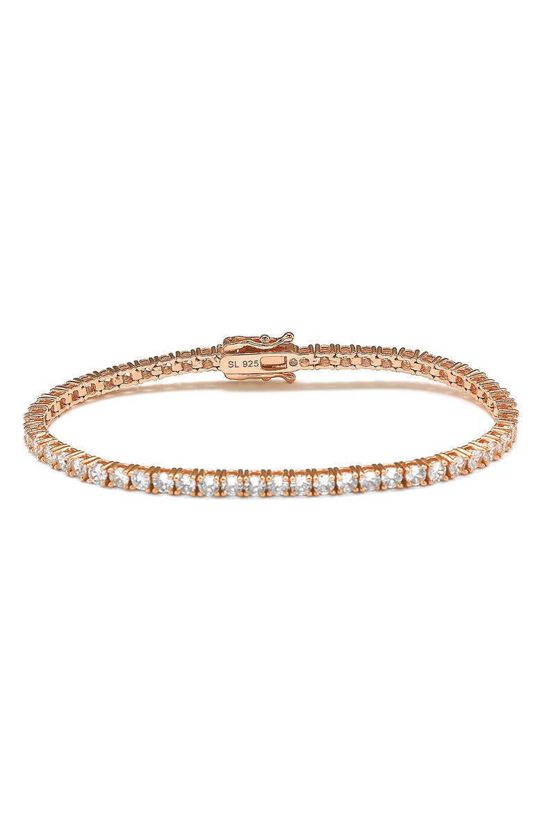 SUZY LEVIAN Rose Gold Plated Sterling Silver & Cubic Zirconia Tennis Bracelet, Main, color, 