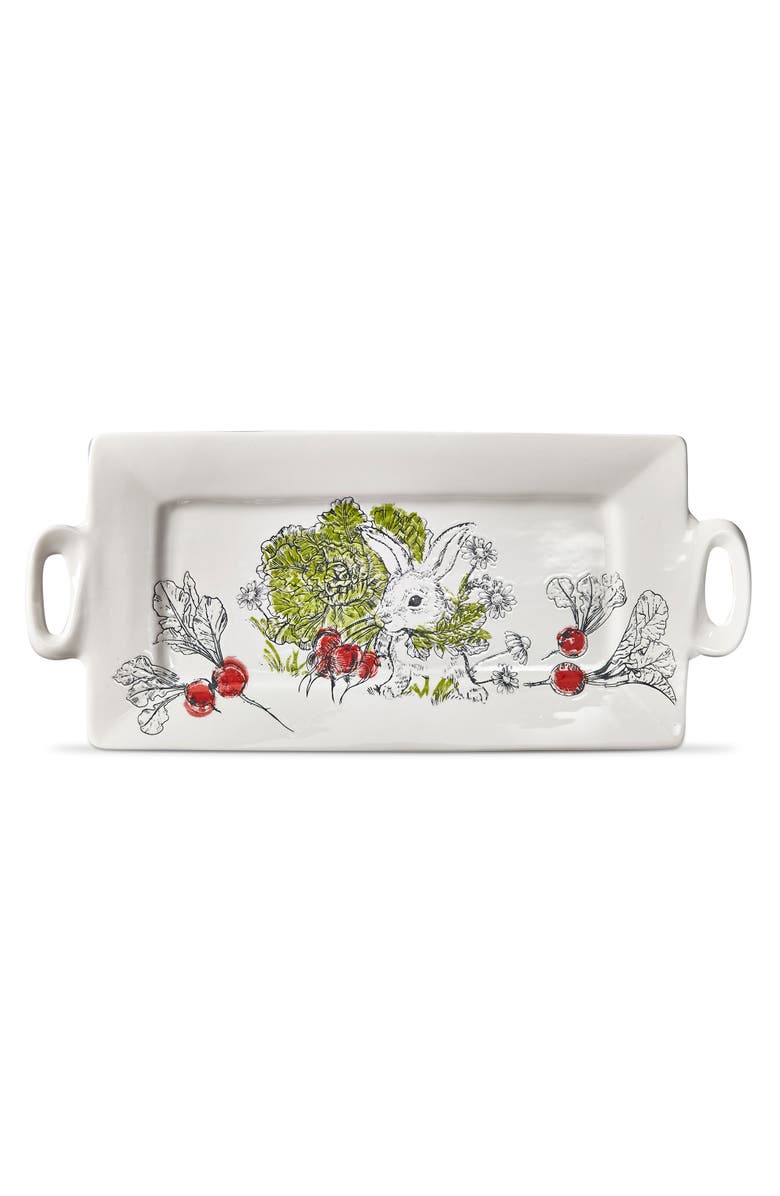 tag Munching Bunny White Stoneware Platter Dishwasher Safe, Main, color, Multicolored
