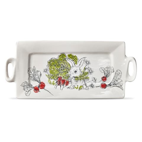 Munching Bunny White Stoneware Platter Dishwasher Safe