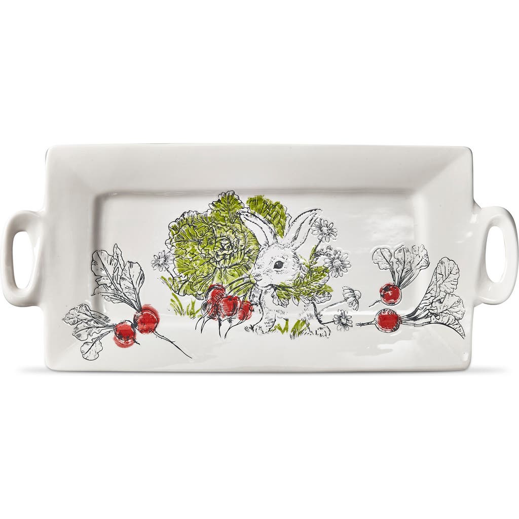Tag Munching Bunny White Stoneware Platter Dishwasher Safe In Multi