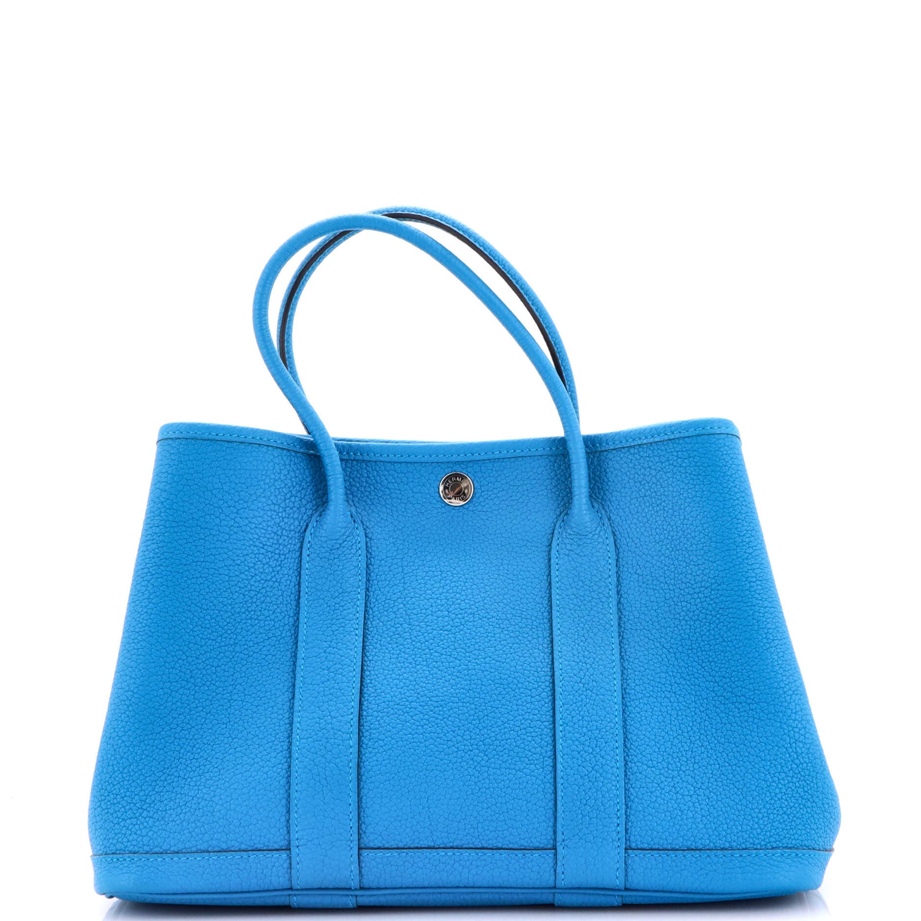 Pre-Owned Hermes Garden Party Tote Leather 30, Main, color, Bleu Zanzibar