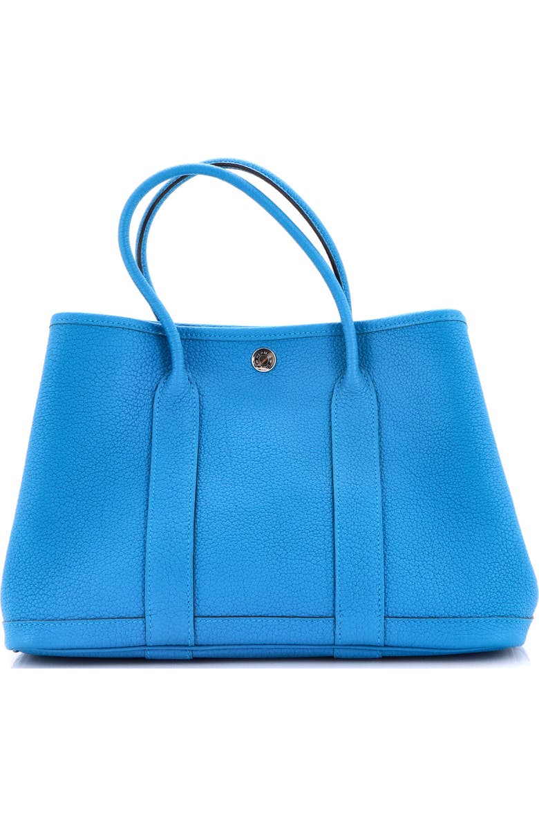 Pre-Owned Hermes Garden Party Tote Leather 30, Main, color, Bleu Zanzibar