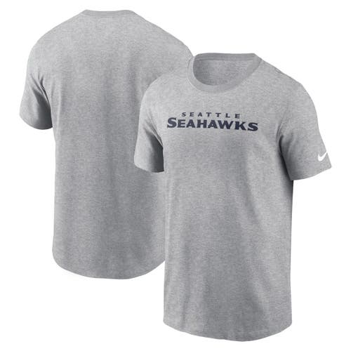 Nike Heather Gray Seattle Seahawks Primetime Wordmark Essential T-shirt In Gray