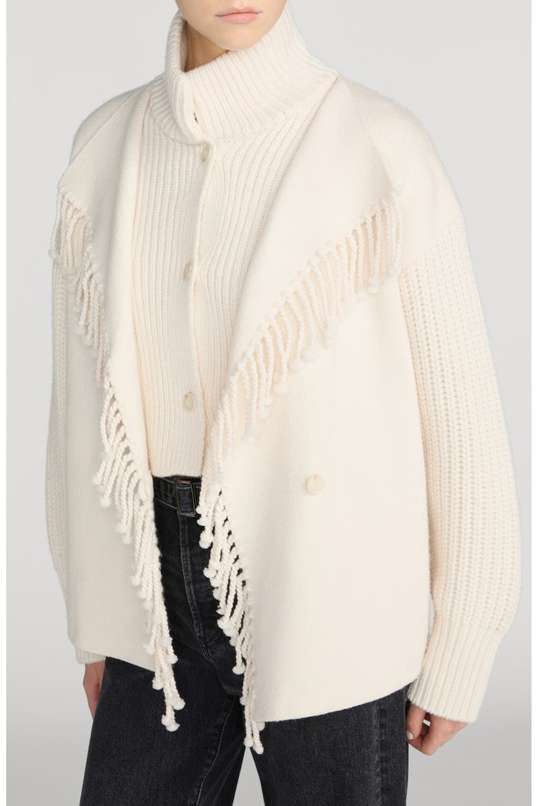 The Cropped Jacquard Coat, Alternate, color, ECRU