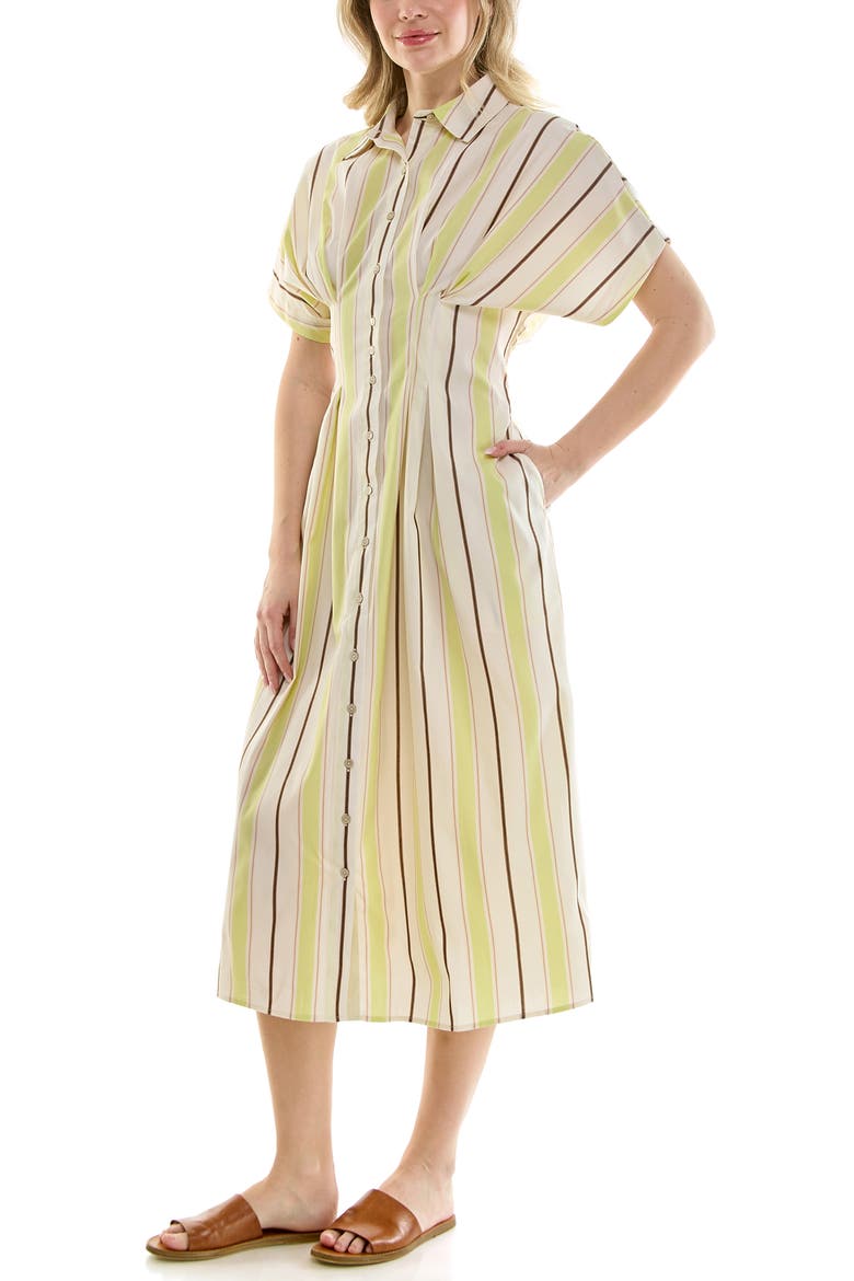 Pintuck Waist Midi Shirtdress, Alternate, color, MINT / CHOCOLATE
