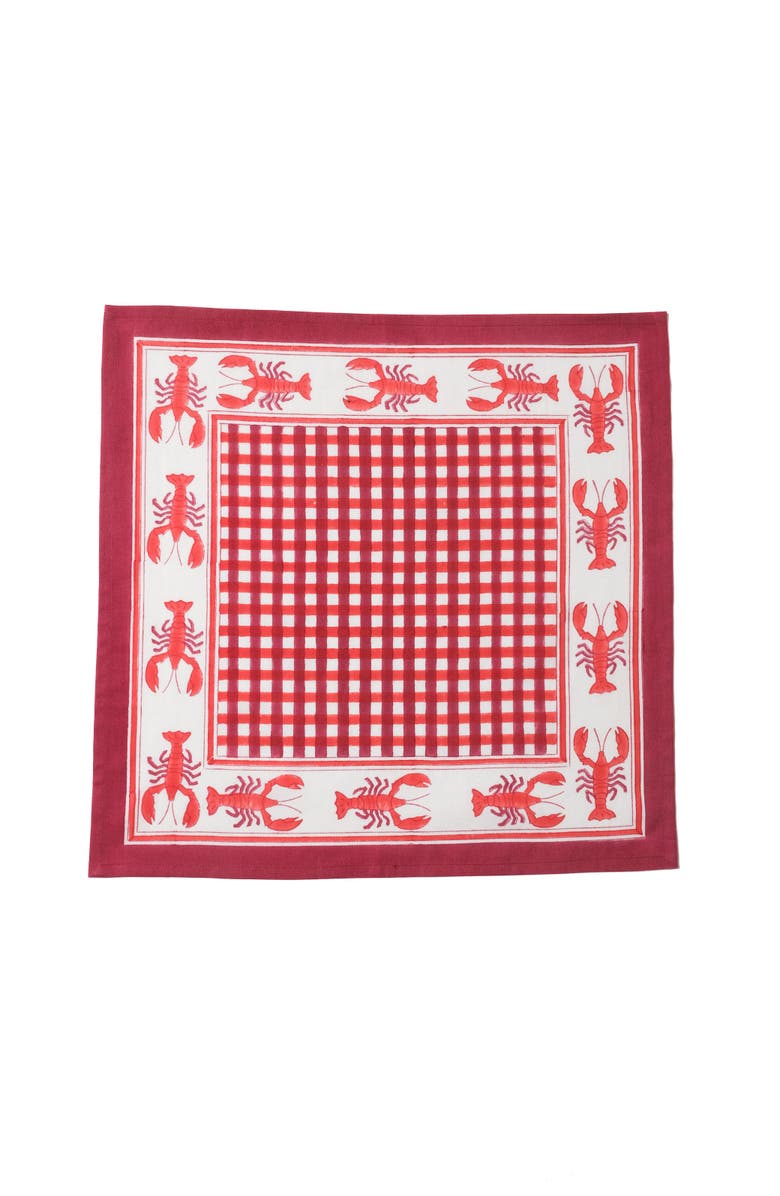 Inner Child Lobster Red Gingham Blockprint Napkins - Set of 4, Main, color, Red