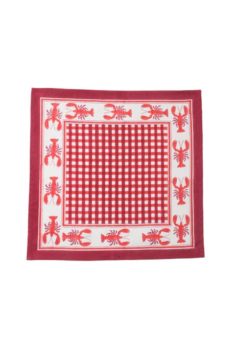 Lobster Red Gingham Blockprint Napkins - Set of 4