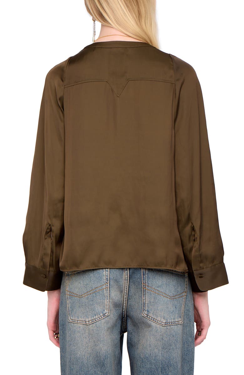 Zadig & Voltaire Torny Satin Split Neck Top, Alternate, color, Moss