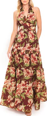 FLYING TOMATO Printed Maxi Halter Dress
