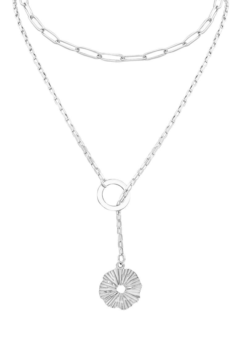 Starburst Lariat Drop Mixed Chain Layered Necklace, Main, color, SILVER