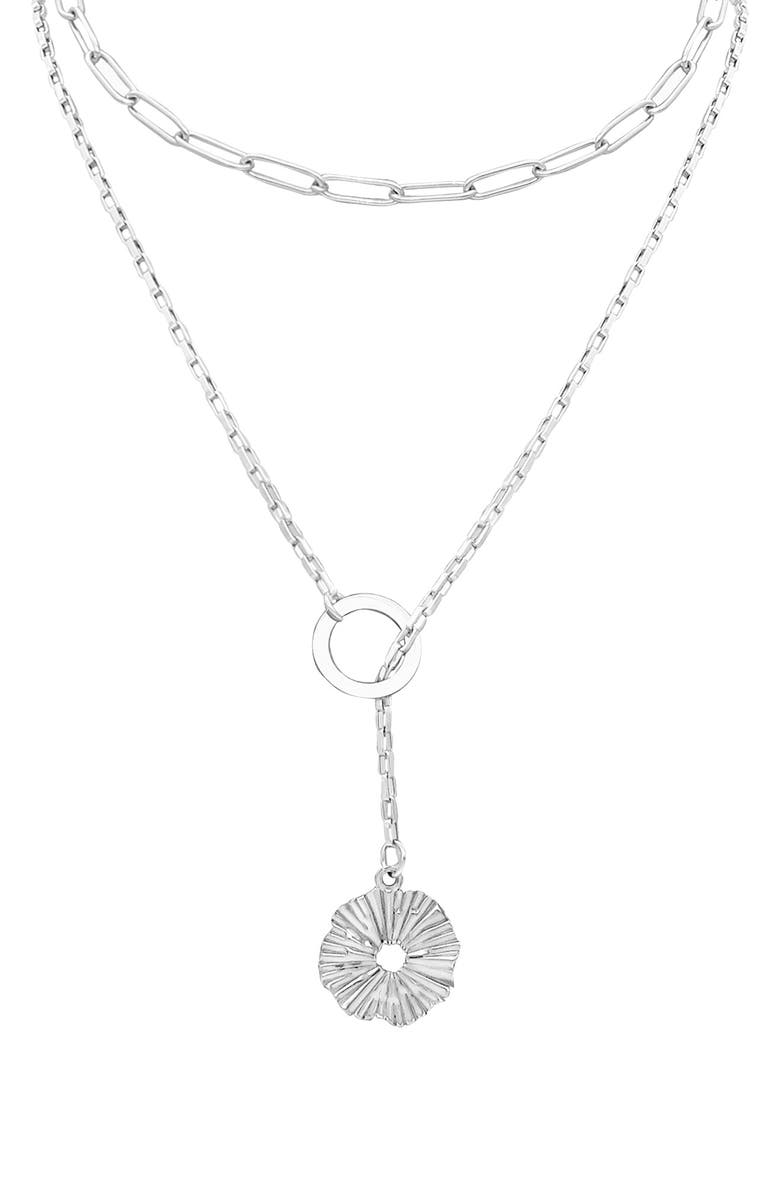 Adornia Starburst Lariat Drop Mixed Chain Layered Necklace, Main, color,