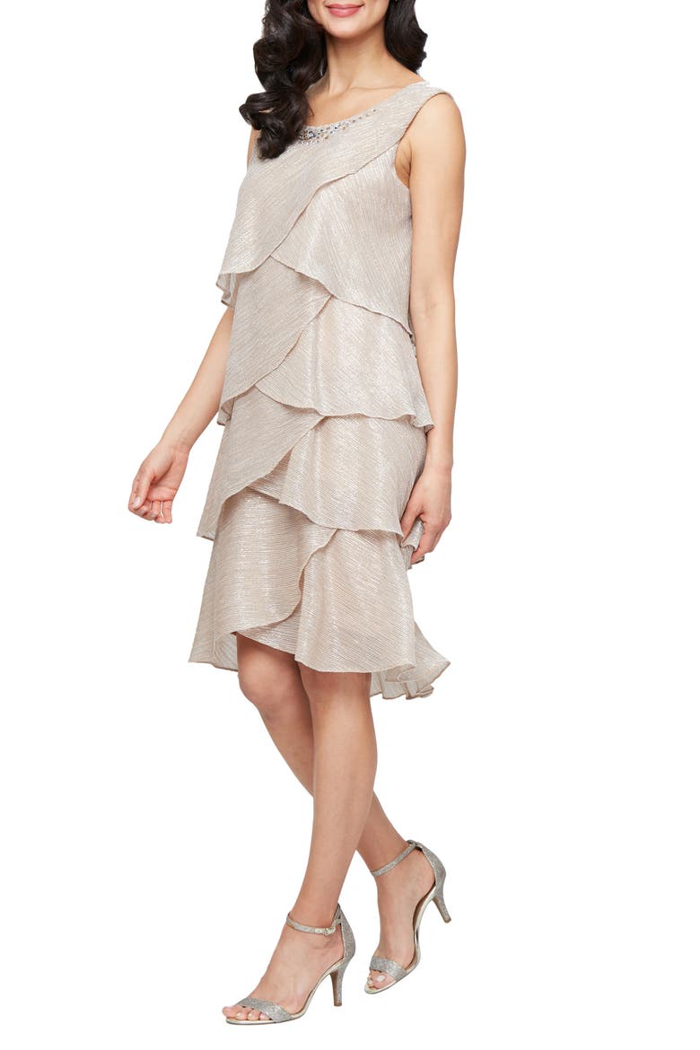 Metallic Tiered Sleeveless Dress with Jacket, Alternate, color, GOLD