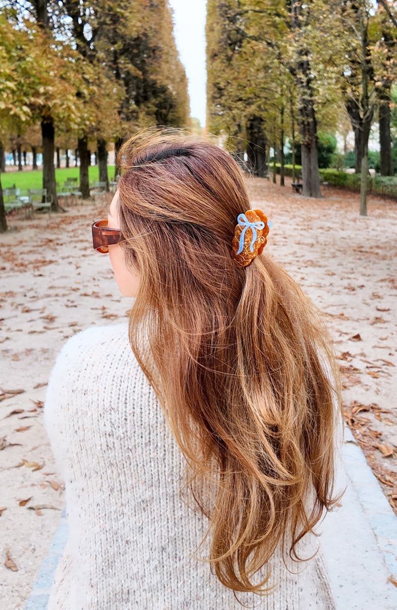 Solar Eclipse Hand Painted Bow Challah Claw Clip, Alternate, color, Brown