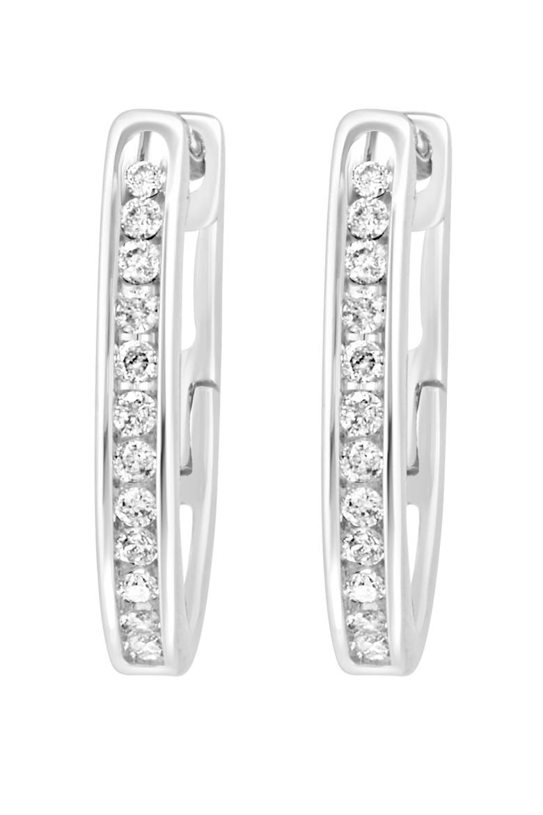Sterling Silver Diamond Huggie Hoop Earrings, Main, color, SILVER