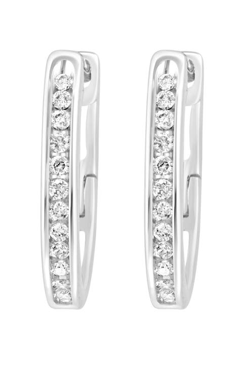 Sterling Silver Diamond Huggie Hoop Earrings