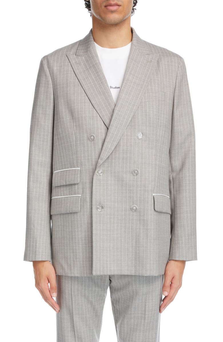 Acne Studios Pinstripe Double Breasted Wool Suit Jacket, Main, color, 