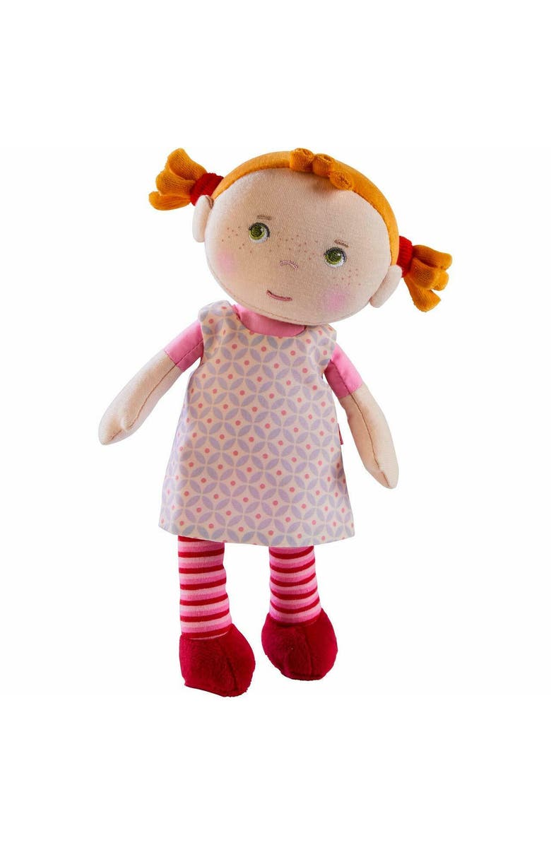 HABA Soft Baby Doll Roya - 10" Rag Doll with Red Pigtails, Pink Dress - Machine Washable HABA Doll - Ideal Soft Doll for 2 Year Old Girls, Main, color, Multi