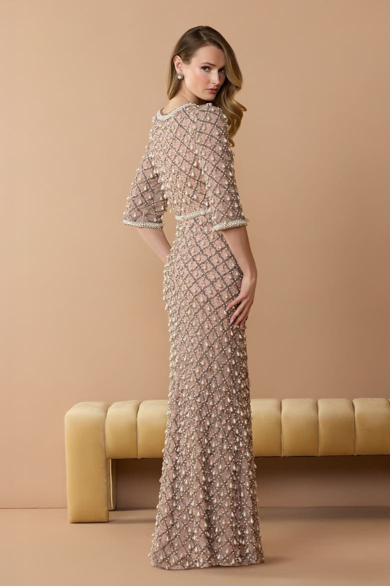 Women's Pearl & Crystal Embellished Evening Gown, Alternate, color, Light Rose