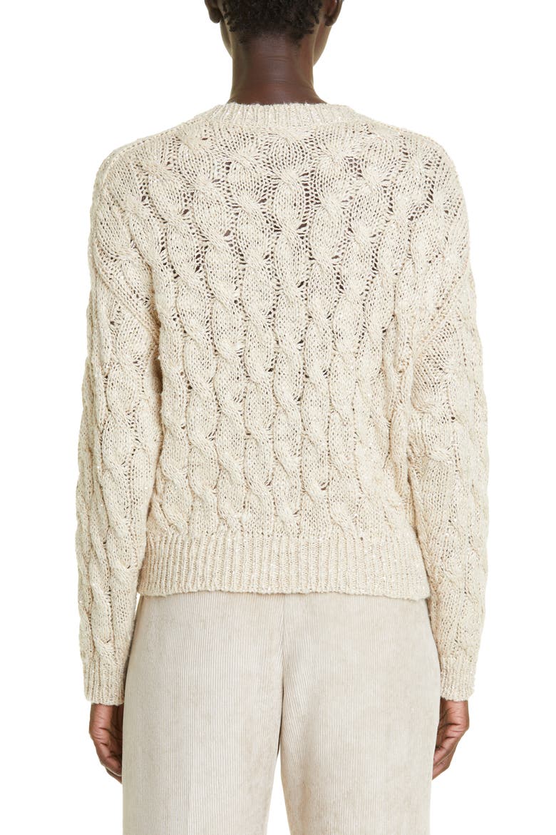 Sequin Cable Knit Silk & Linen Blend Sweater, Alternate, color, CBU80-LIGHT BEIGE