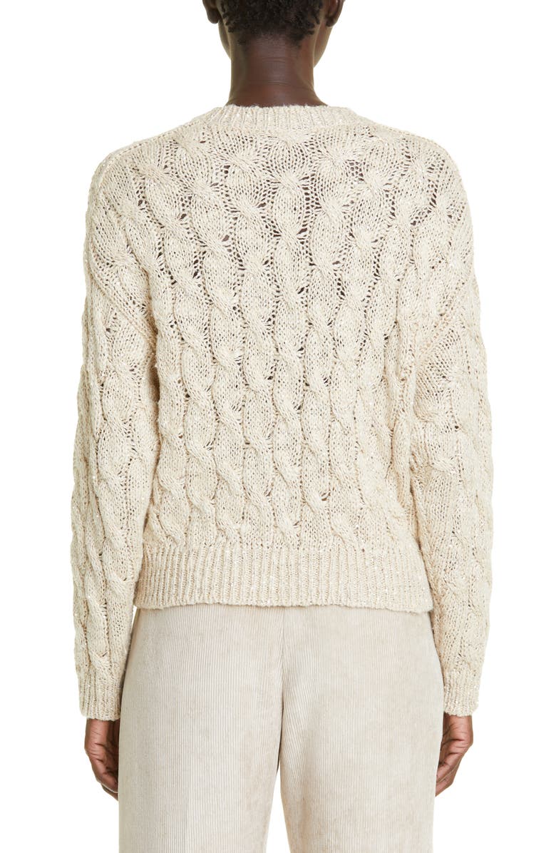 Brunello Cucinelli Sequin Cable Knit Silk & Linen Blend Sweater, Alternate, color,