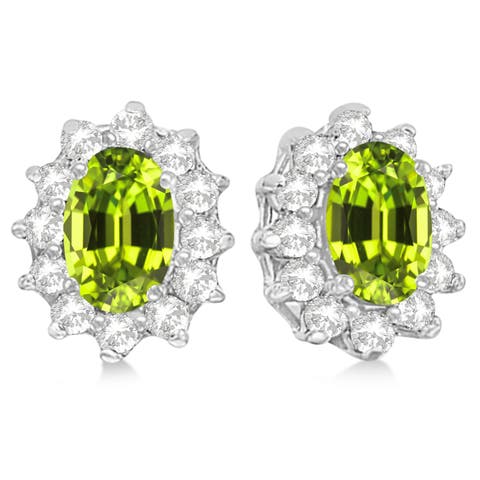 Oval Peridot & Diamond Accented Earrings 14k