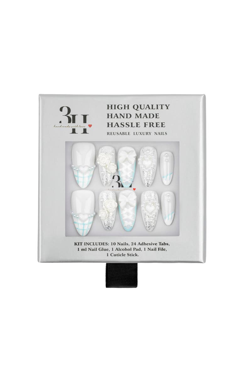 Crystal Frost Luxury Handmade Press On Nails, Main, color, pastel, baby blue