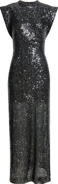 ST. JOHN Sequin Embroidered Drape Back Gown
