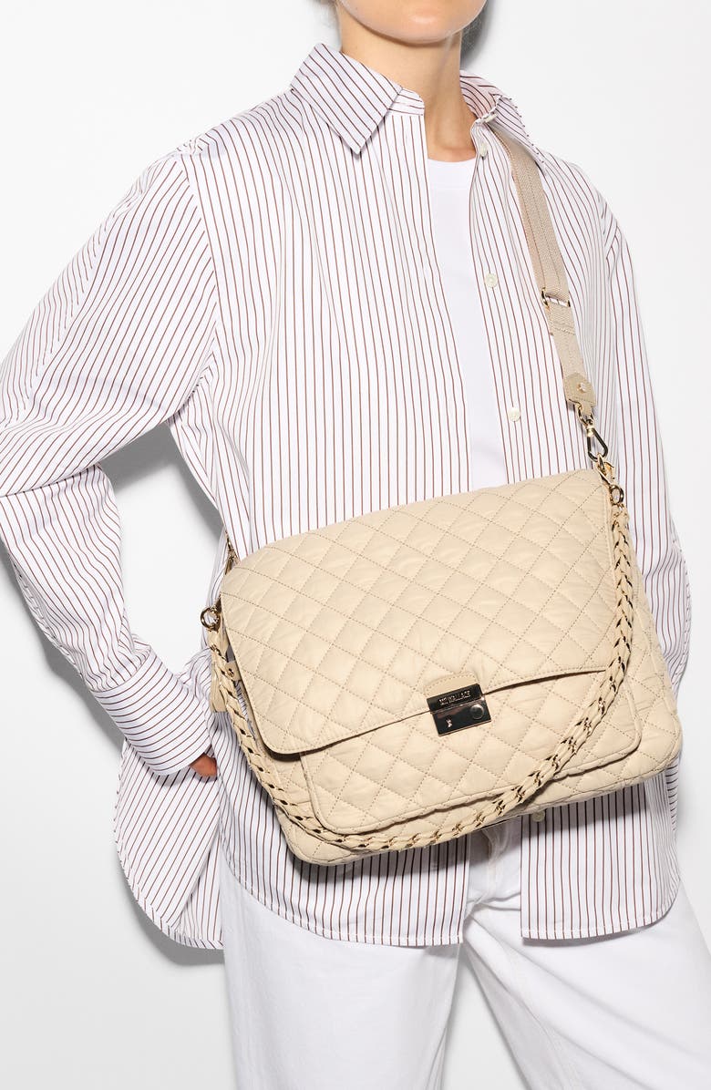 MZ Wallace Large Crosby Lock Quilted Nylon Crossbody Bag, Alternate, color, Buff