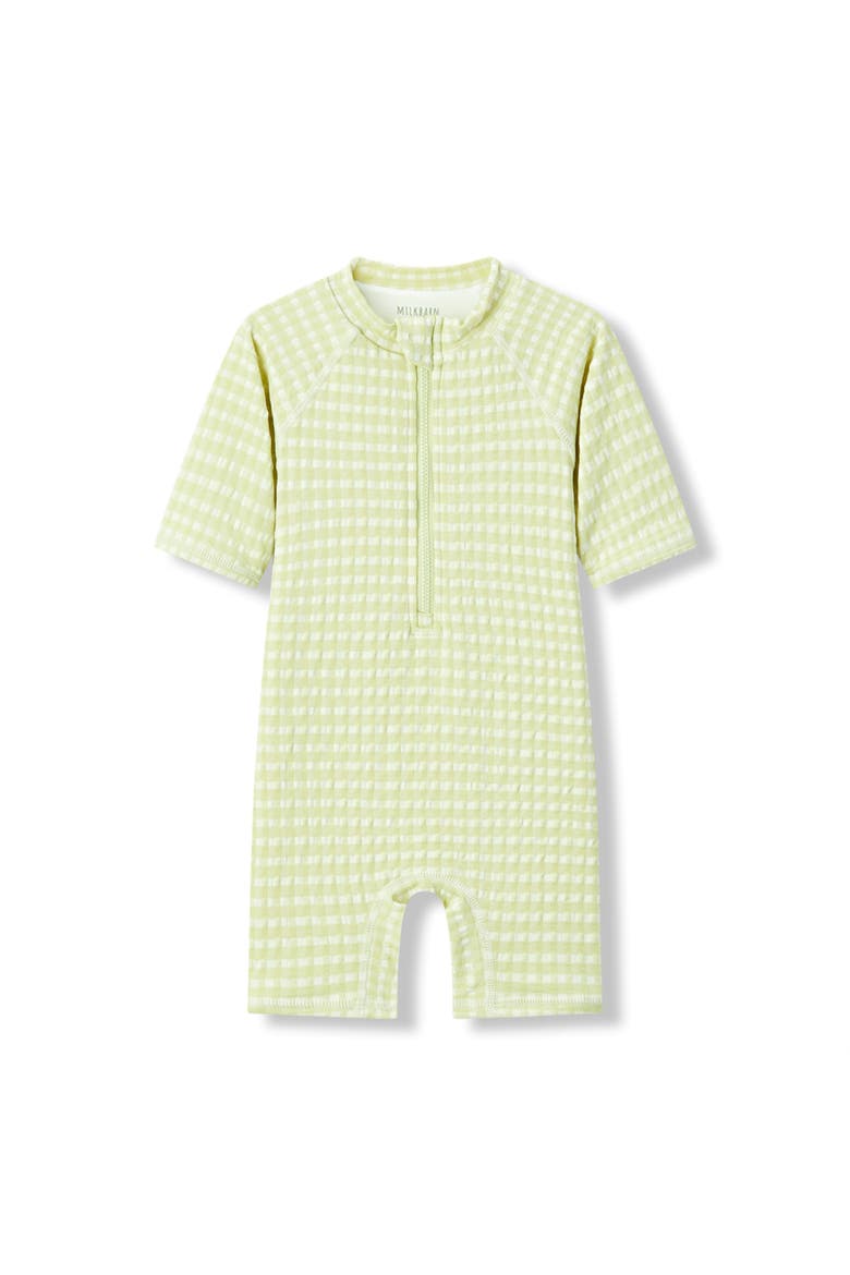 Zipper Shortall Swimsuit, Main, color, Green Gingham