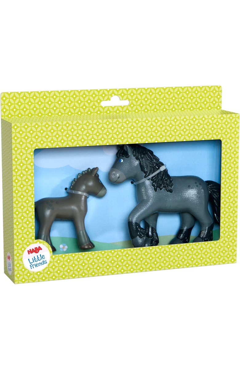 HABA Little Friends Momma and Baby Playset - Cassandra Horse and Cleo Foal Chunky Plastic Farm Animal Toy Figures, Alternate, color, Multi