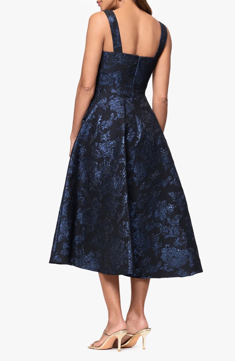 Xscape Evenings Brocade Cocktail Midi Dress, Alternate, color, Black/ Royal