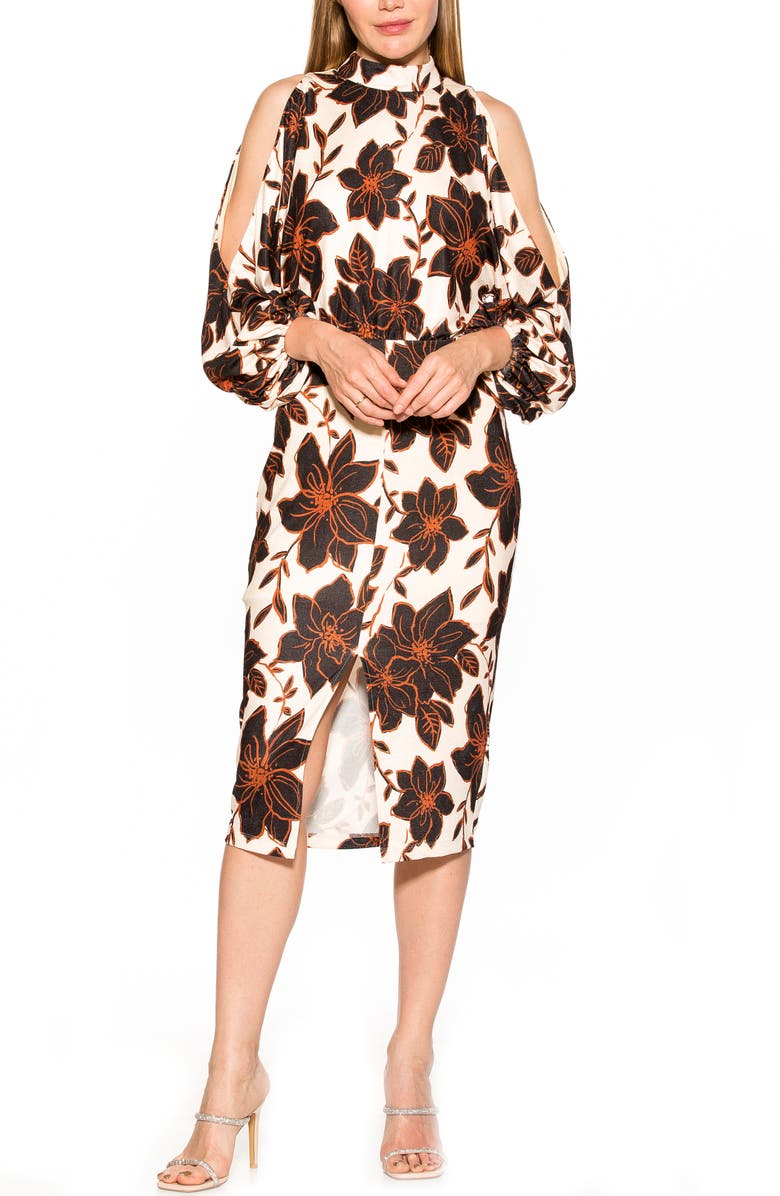 Alexia Admor Sem Mock Neck Cold Shoulder Midi Dress, Main, color, 