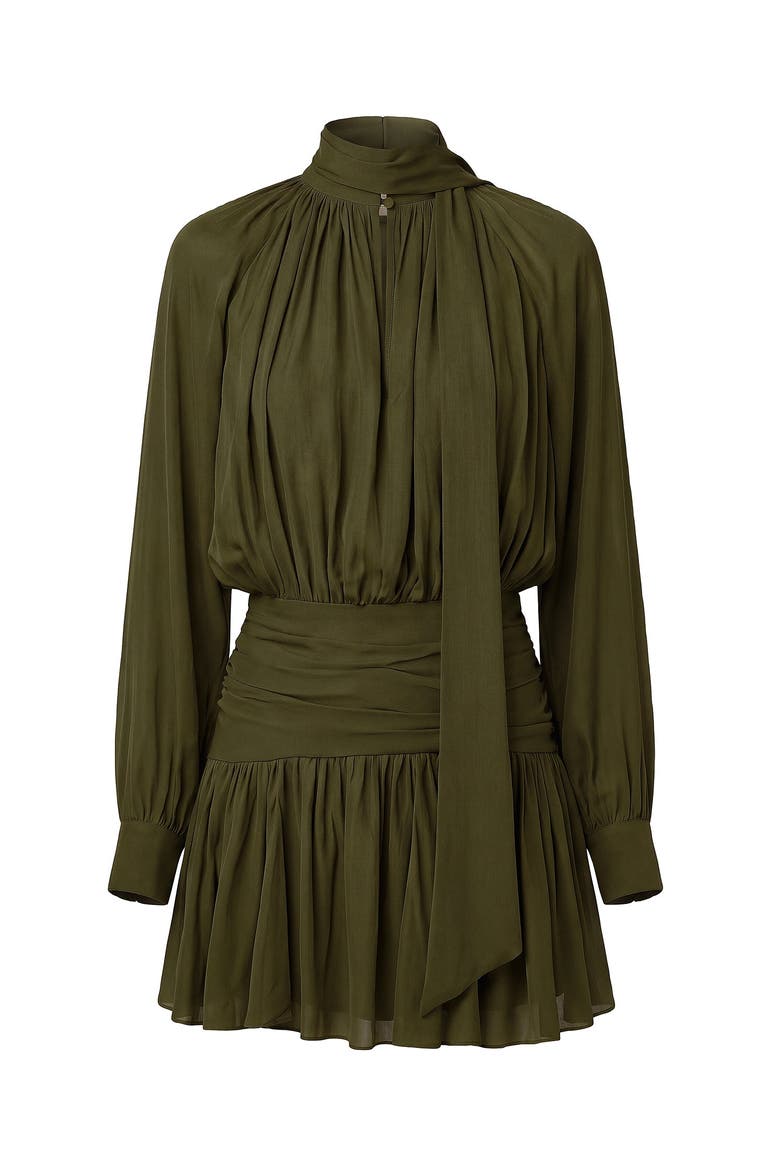 Courtney Front Neck Tie Mini Dress, Alternate, color, Olive