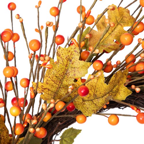 Northlight Berries And Maple Leaves Fall Harvest Artificial Twig Wreath In Multi