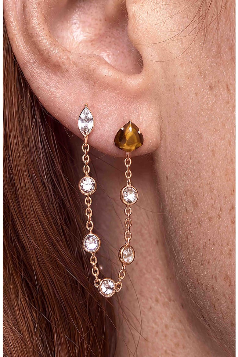 Tiger's Eye & Cubic Zirconia Double Piercing Stud Earrings, Alternate, color, TIGERS EYE